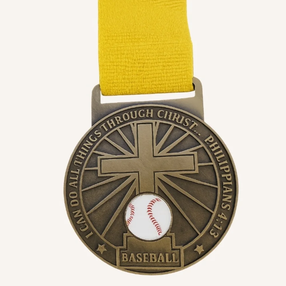 24pc Baseball Real Medals with Yellow Ribbon Bible Verse award